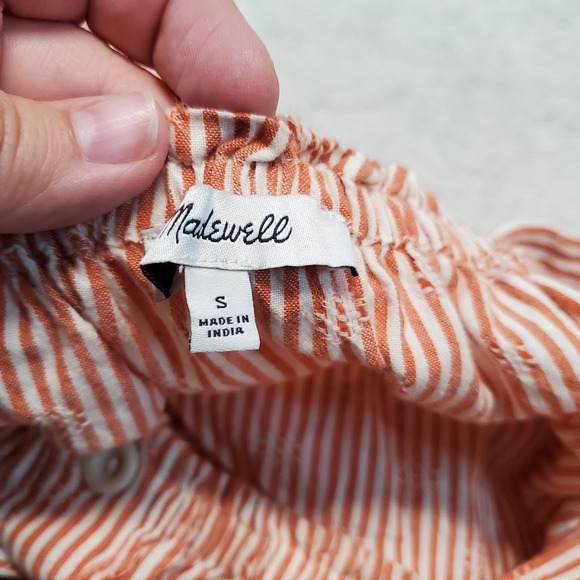 Madewell White Orange Striped Preppy Cottagecore Boho‎ Puff Sleeve Cropped Top S - Picture 5 of 8